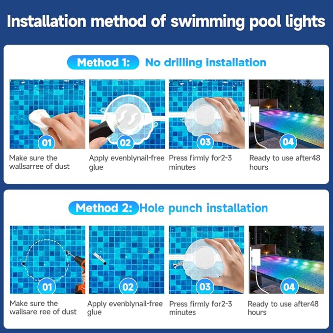 AHAWILL 50FT RGB Pool Lights for Inground & Above Ground Pools, Plug-in 8 Shell Pool LED String Lights,IP68 Waterproof, Remote/APP Control,16 Million Colors,44 Dynamic Modes for Swimming Pool Decor