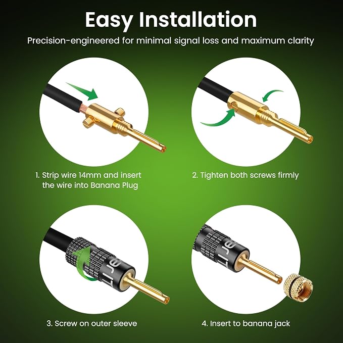 GEARit Banana Plugs for Speaker Wire 6 Pairs, Closed Screw Type Pin Plugs, 24K Gold-Plated Speaker Connectors for 12 AWG to 20 AWG Wires, Banana Pins for Home Theater & Audio Systems