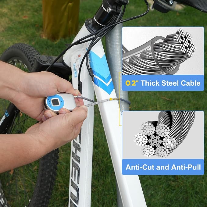 Cord Padlock Waterproof Fingerprint Cable Lock eLinksmart Bluetooth App Bike Lock Outdoor Travel Lock - 38cm Steel Cable Lock for Kids Adults Fridge French Door Small Folding Bicycle Helmet