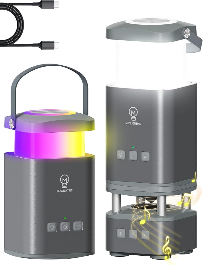 LED Camping Lantern Rechargeable, LED Lanterns with Bluetooth Speaker, RGB Camping Light, 10000mAh, 4 Lighting Modes, IP44 Waterproof, Portable Lanterns for Power Outage