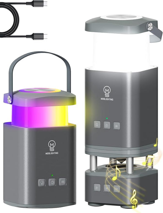 LED Camping Lantern Rechargeable, LED Lanterns with Bluetooth Speaker, RGB Camping Light, 10000mAh, 4 Lighting Modes, IP44 Waterproof, Portable Lanterns for Power Outage