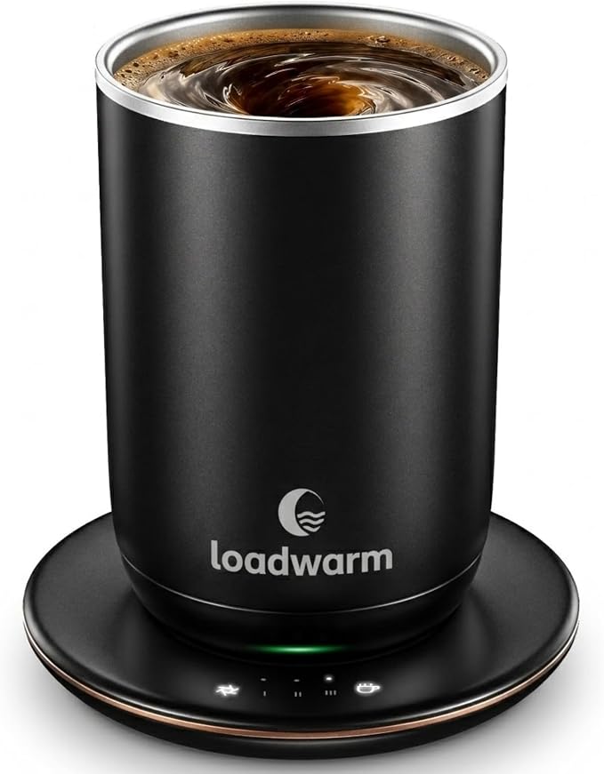 Self Heated Stirring Coffee Mug, 10oz Auto Mixing Cup with Warmer, Black | 3 temp settings, food-grade stainless steel interior, 8-hour auto shut-off, plug-in desk mug with Warmer for office home