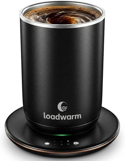 Self Heated Stirring Coffee Mug, 10oz Auto Mixing Cup with Warmer, Black | 3 temp settings, food-grade stainless steel interior, 8-hour auto shut-off, plug-in desk mug with Warmer for office home