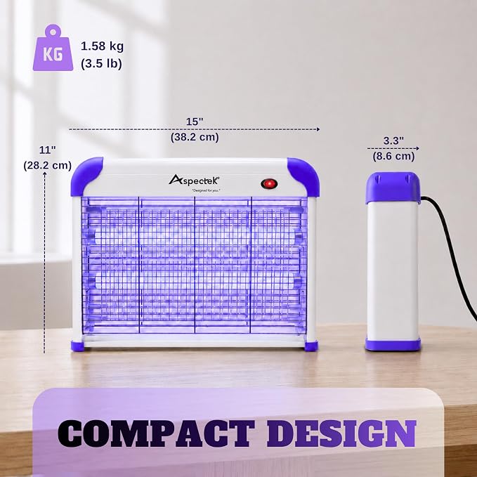 ASPECTEK 20W Heavy Duty Bug Zapper, High-Voltage Electric Mosquito and Fly Killer, Indoor and Covered Outdoor Gnat Control for Bedroom, Patio and Greenhouse, Includes 2 UV Bulbs - Purple
