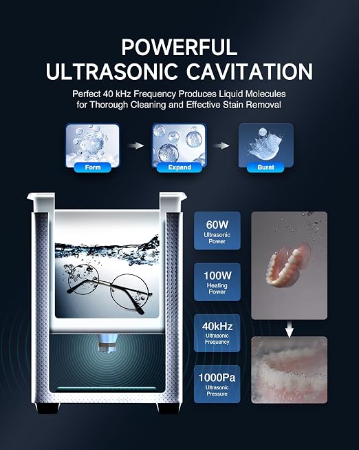CREWORKS 2L Ultrasonic Cleaner with Degas & Gentle Modes, 60W Stainless Steel Ultrasonic Cleaner Machine with Heater and Timer, Ultrasonic Parts Cleaner with Knob Control for Jewelry Glasses Watch