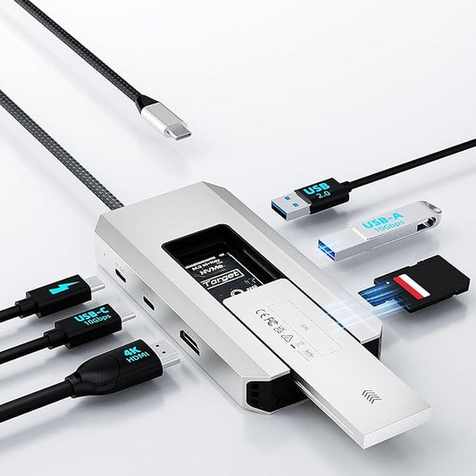 WAVLINK 8 in 1 USB C Hub with M.2 NVMe/SATA SSD Enclosure 10Gbps, 4K@144Hz HDMI, USB-C/A 10Gb, 100W PD, Aluminum Alloy USB C Enclosure for M.2 NVMe SATA SSD for M1/M2/M3/M4 MacOS Systems