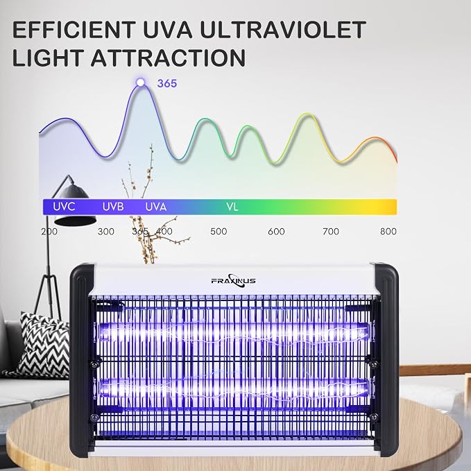 FRAXINUS Electric Bug Zapper, UV Insect Killer, Indoor Fly Catcher, Mosquito Killer Lamp, 3500V High Powered Grids, 20W UV Light Attract to Zap Flying Insects. (Including 2PCS Bulbs)