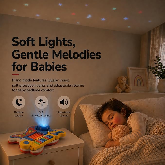 Toddlers Guitar, 4 in 1 Kids Guitar and Piano Guitars for Toddlers 2-4 with Lullaby Projector Toy for Kids Musical Instruments Toys Birthday Gift for a 2 3 4 5 Year Old Boys Girls Gifts