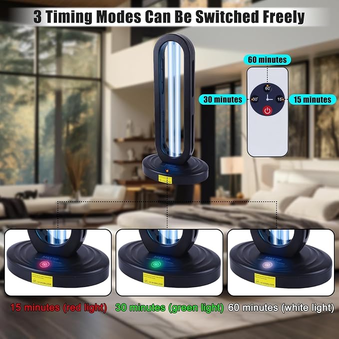 UV Lamp with Ozone Sanitizer Lamp for Home & Commercial – 38W UVC Sanitizer Lamps with Remote Control & 3-Speed Timer (15/30/60 Mins), 99.99% Disinfection Rate,110V Odor Elimination- EPA Certified