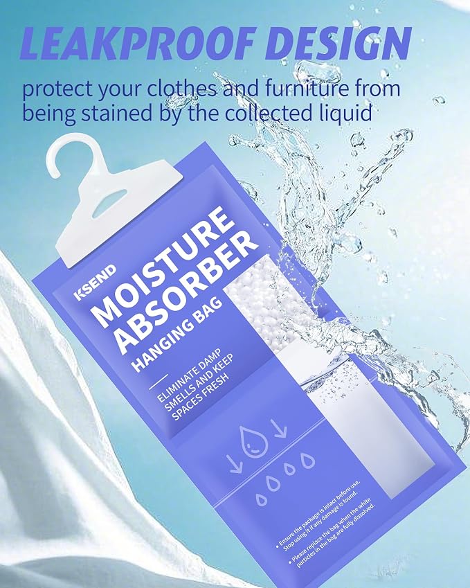 Ksend Moisture Absorbers 10 Pack, 9.8 Oz Compact Dehumidifier Bags & Packs, Moisture Hanging Bag, Humidity Absorbers, Closet Deodorizer Against Musty Odors, 11.8'' x 6.3''