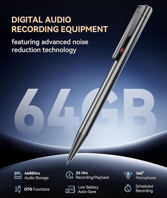 64GB(4400H)Digital Voice Recorder with Playback,Long Battery Voice Activated Recorder with Noise Reduction,Type-C Audio Recorder with Auto Saving,Recording Devices for Lecture,Meeting,Interview,Class