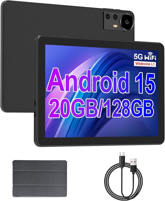 10 Inch Tablet Android 15 Tablets with Case 4+16GB RAM+128GB ROM, 6000mah Battery 10 in Android Tableta, 2MP+8MP Dual Camera 10.1'' IPS HD Touch Screen Tab (Black)