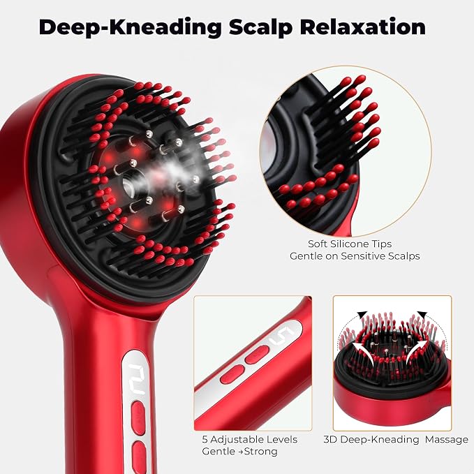Electric Scalp Massager, 5-in-1 Scalp Spa Device with Clean Water Mist Reservoir, 3D Deep Kneading Massage, USB-C Rechargeable, Portable Scalp Care Tool