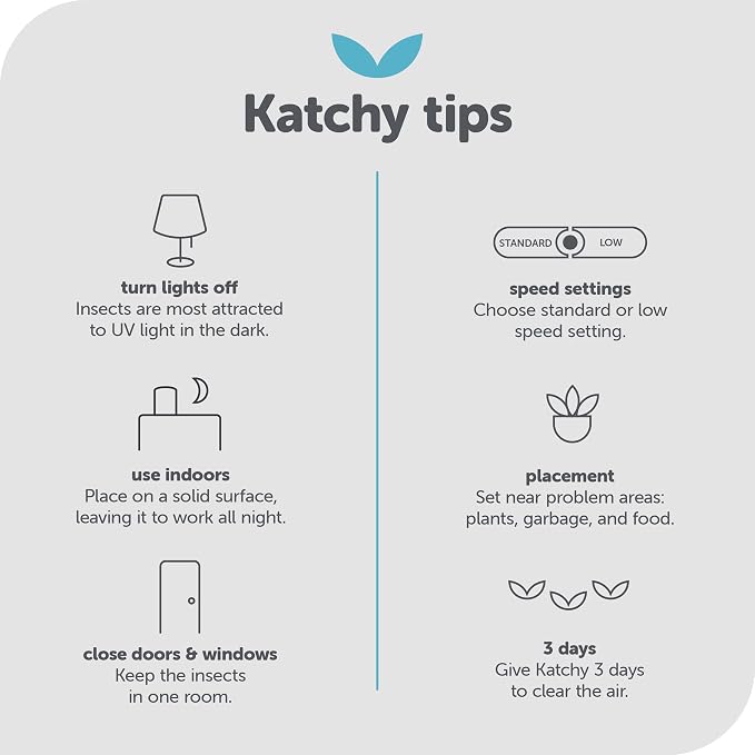 Katchy Indoor Flying Insect Trap – Catcher & Killer for Mosquitoes, Fruit Flies, Gnats & Moths – Non-Zapper with Suction & Blue Light – Ideal for Indoor Spaces, Kitchens & Plants (Original, Black)