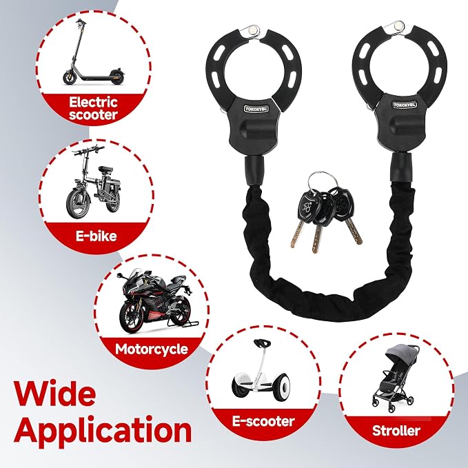 Heavy Duty Scooter Lock - 8mm Anti-Theft Chain Lock with 3 Keys, 94cm Weatherproof Security Lock for Electric Scooters, Bikes, Motorcycles