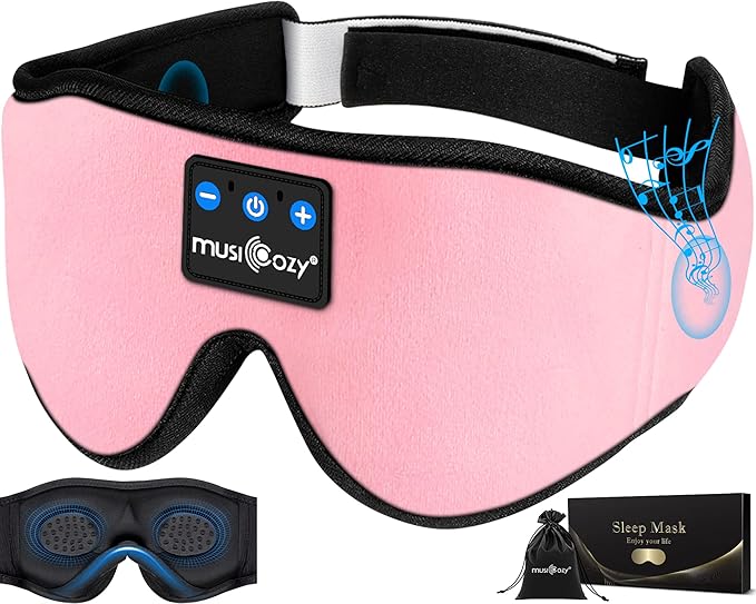 MUSICOZY Sleep Headphones Bluetooth Headband Breathable 3D Sleeping Headphones, Wireless Music Eye Mask Earbuds for Side Sleepers Women Office Air Travel Cool Tech Gadgets Unique Gifts, Pack of 2