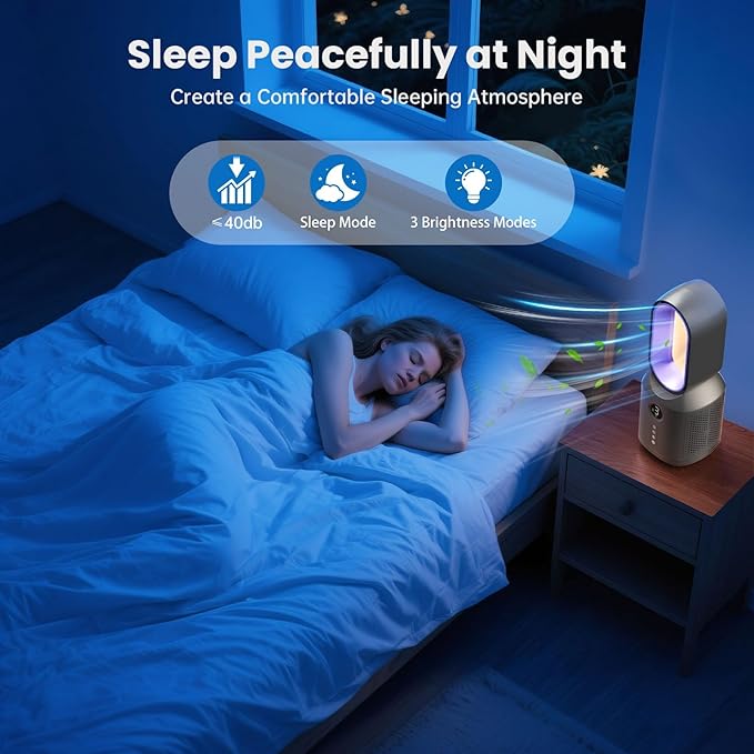 Desk Fan,13 Inch Portable Bladeless Fan, Small Quiet Office Fan with 106° Oscillating, 3 Speeds & Night light, LED Display, Button Control, Personal Table Fan for Bedroom, Office, Home, Study Room