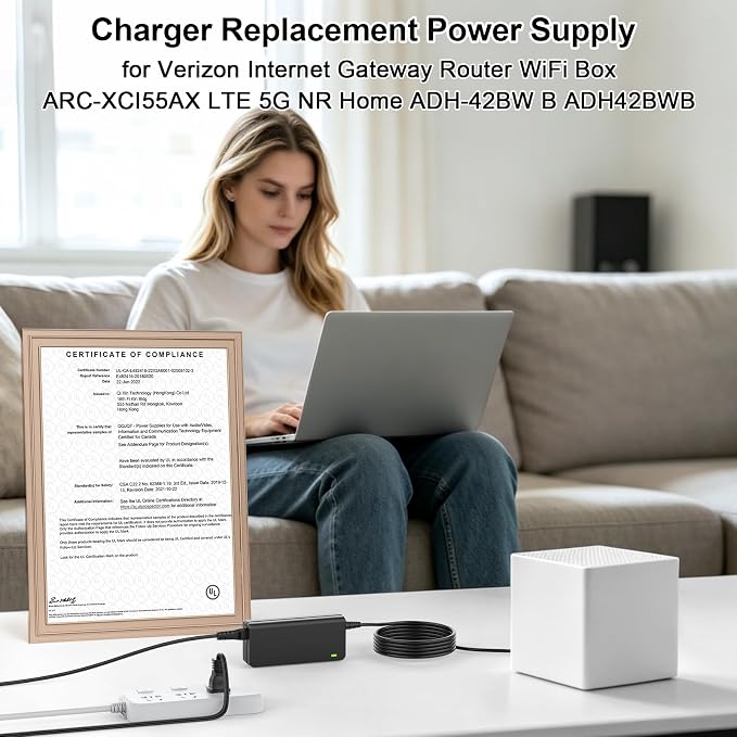 12V Adapter Charger for Verizon Internet Gateway Router WiFi Box ARC-XCI55AX LTE 5G NR Home Delta ADH-42BW B ADH42BWB, for Lucent Trans 1A105-1235 12V 4A 48W UL Power Cord Supply Charger