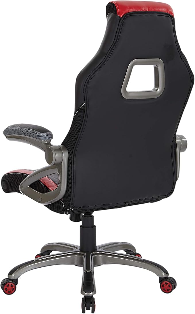 OSP Home Furnishings Race Car Adjustable Gaming Chair, Charcoal Grey Bonded Leather with Red Accents