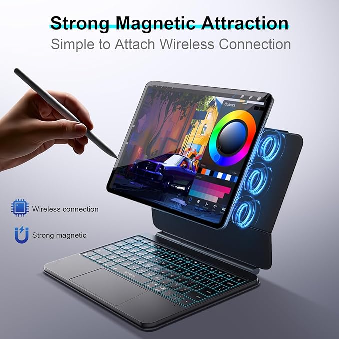 WIWU for iPad Case with Keyboard Air 11 inch (M4 2026/ M3 2025/ M2 2024),Pro 11 inch iPad Keyboard with Trackpad Easy Set Floating Stand 7 Colors Backlight (Air 6/5/4 Pro 11" 4/3/2/1 Gen)
