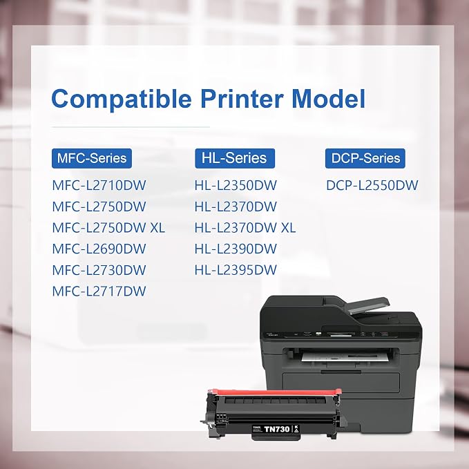 TN730 TN-730 Toner Cartridge Replacement for Brother TN730 Toner Cartridge Black for MFC-L2710DW MFC-L2750DW HL-L2350DW HL-L2370DW HL-L2390DW HL-L2395DW DCP-L2550DW Printer 1 Pack