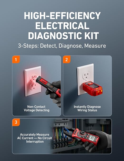 AstroAI Electrical Test Kit ETK3, 2000 Counts Digital Clamp Meter & Non-Contact Voltage Tester Pen & GFCI Outlet Tester, for Home & Professional Use