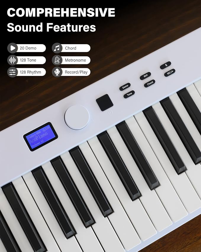 AiJoy 88-Key Piano Keyboard with Semi-Weighted Keys Portable Folding Piano, 128 Tones, Speakers, USB-MIDI, Carry-Bag, Sustain Pedal, Stand Electric Keyboard Piano for Beginners, White