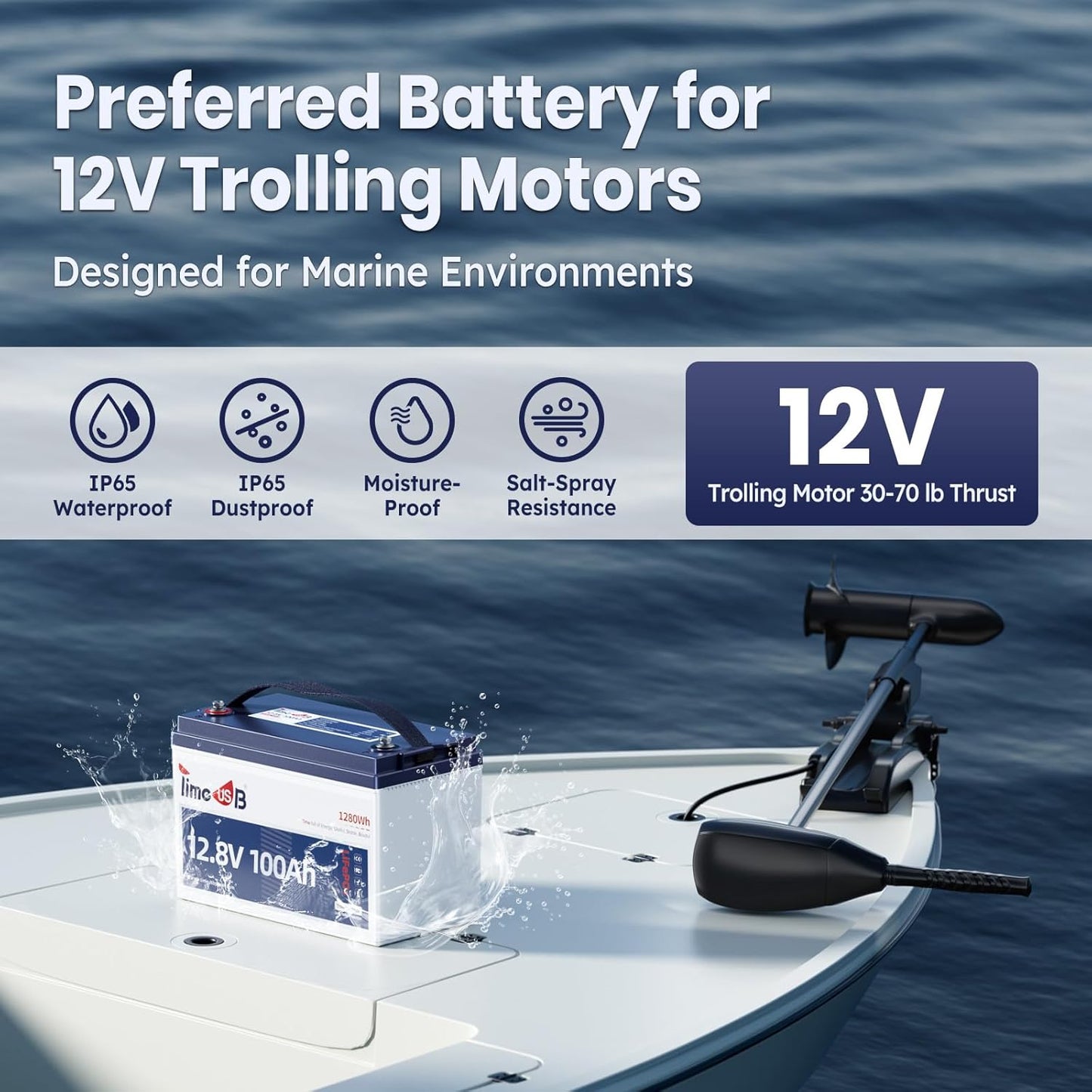 12V 100Ah LiFePO4 Battery with Low Temperature Cut off Protection Group31 Lithium Battery Built-in 100A BMS Max.1280Wh Energy for 12V Trolling Motor, Marine, RV, Boat, Yacht and Off-Grid