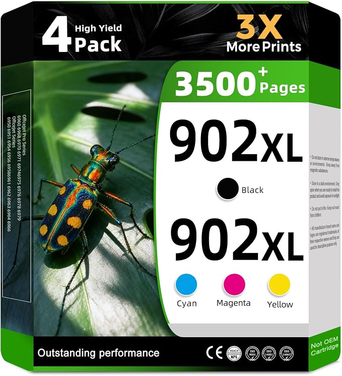 902XL Ink Cartridges Combo 4-Pack Compatible for HP 902 HP902 XL HP902XL to OfficeJet Pro 6978 6968 6970 6975 6960 6979 OfficeJet 6958 6962 6950 6954 6951 6956 6961 6963 6964 Printer(chip Version:C74)