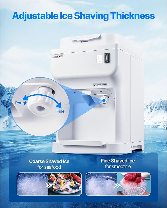 VEVOR Ice Shaver Machine Electric Snow Cone Machine, 265 LBS/H Shaved Ice Machine 250W Ice Crusher Triple Blades Tabletop Shaved Ice Maker with Adjustable Fineness for Home and Commercial Use
