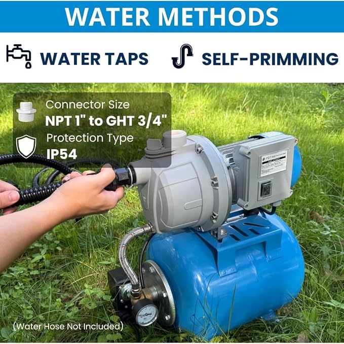 FOTING 1.5HP Shallow Well Pump w/Pressure Tank, 1340GPH Jet Pumps Garden Pump, Water Transfer Draining Irrigation Pumps, Water Booster Jet Pump Stainless Steel for Home Garden Lawn Farm, Blue