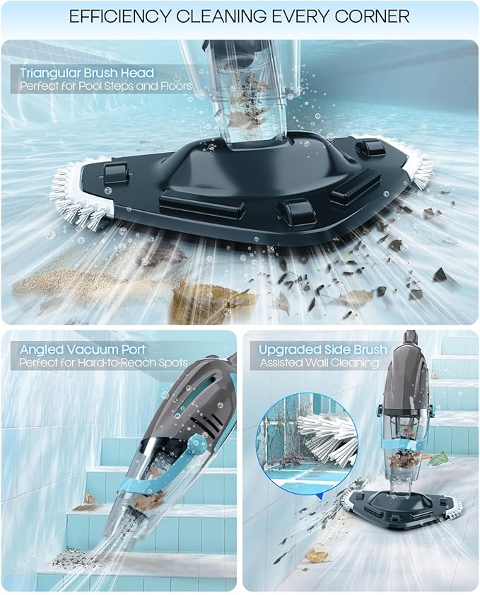 Cordless Handheld Pool Vacuum, Pool Vacuum for Above Ground Pool with Telescopic Pole and Leaf-Scooping Net, Rechargeable Pool Cleaner 18.5 Gal/Min Suction, 80 Min Runtime, Dual-Filter Cleaning System