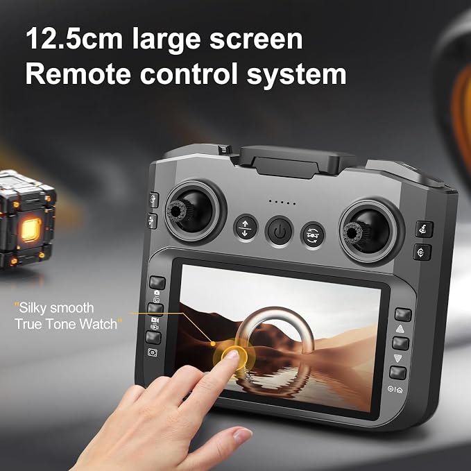 OBEST RC Drone With Screen On Controller (5.9in), Brushless Motor Drone with Dual Cameras (Electric Angle Adjustment), Optical Flow Positioning, 6CH Gyro, WIFI FPV, 100m Range, True 12-15min Flight (1800mAh), 3 Speeds, Headless Mode, LED Lights, USB Re...