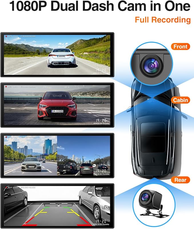 10.25″ CarPlay Screen with Dashcam & Apps, Built-in Google-Play & 6GB+128GB, Portable Android Auto Display 1920x720, Dual 1080P DVR, Wireless Bluetooth, Supports Steering Wheel Controls