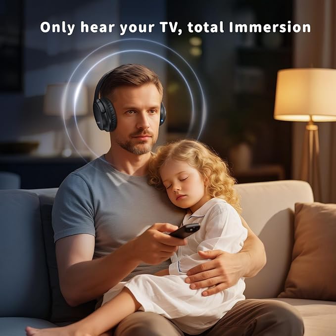 Tianfucen Wireless Headphones for TV Watching, BKM400 TV Headphones Wireless for Seniors, Easy Plug & Play with USB Transmitter, No Lip-Sync Delay, 40H Playtime, Comfortable,Black