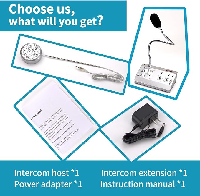 Dual-Way Window Intercom System,High Power Speaker,Microphone Speaker for Teller Window, Two Way Interphone for Bank,Hospital,Business,Office.