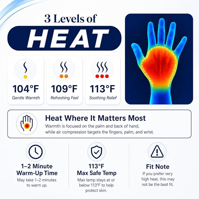 STRIDEFLOW Hand Massager with Heat and Compression for Arthritis and Carpal Tunnel Relief, Air Compression Glove for Hand & Wrist Pain, FSA-HSA Eligible, Fathers Day Gift for Men, Deep Blue
