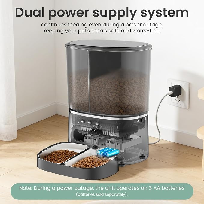 Automatic Cat Feeder 5G/2.4GHz Dual-Band WiFi Built-in HD Camera & Night Vision Two-Way Audio Calling APP Remote Control | Up to 10 Timed Feedings Per Day 8L Capacity Washable Parts (Black)