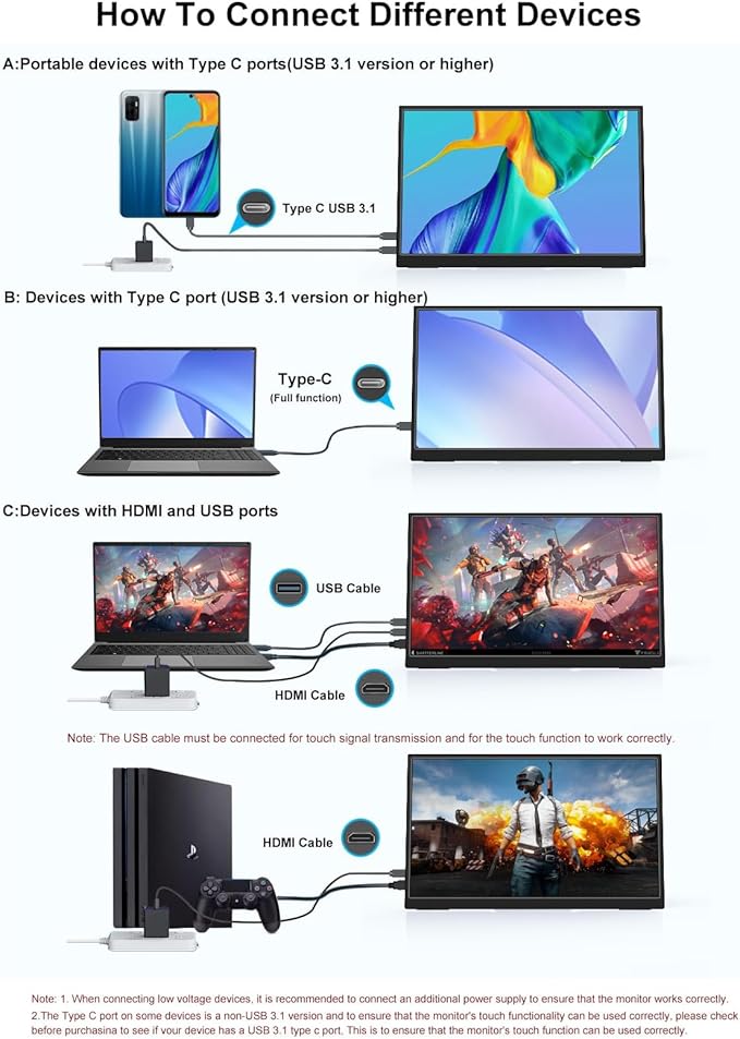 IBW 15.6" Portable Monitor Touchscreen, 1080P FHD IPS Travel Monitor with Tempered Glass, 10-Point Touch, Dual Speakers & Kickstand, USB-C HDMI External Monitor for Laptop MacBook Phone PS5 Switch