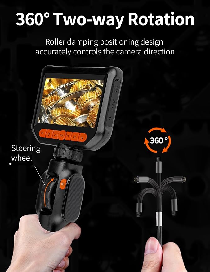 Daxiongmao Endoscope Camera with Lights, 1080P HD Two-Way Articulating Borescope, IP67 Waterproof Snake Camera – Ideal for Inspecting Walls, Vents, Automotive Engines, Pipes – A Tool for Men (5ft)
