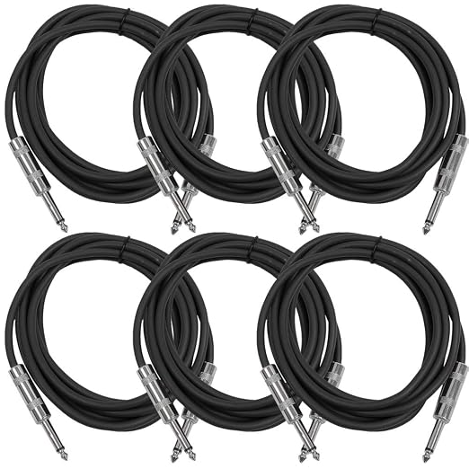 Seismic Audio Speakers Guitar Cables, TS ¼” Guitar Cables, Black, Pack of 6, 10 Feet