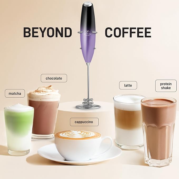 Zulay Kitchen Powerful Milk Frother Wand With Duracell Batteries - Ultra Fast Handheld Drink Mixer - Electric Whisk Foam Maker for Coffee, Lattes, Cappuccino & Matcha - Triple Whisk - Nebula