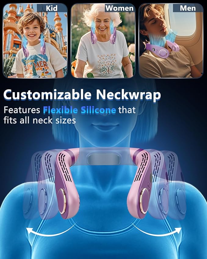 Neck Air Conditioner Portable Rechargeable,5500mah Cooling Neck Fans that Blow Cold Air,Best Cute Cold Piece of Metal Neck Cooler Ac,Noiseless Headphones Personal Cool Unit for Woman Man Kid Purple