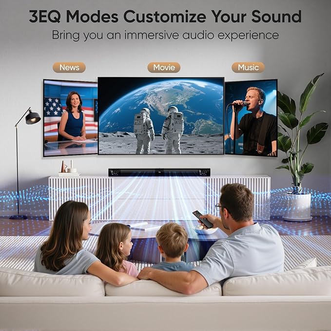 Sound Bar for Smart TV, 80W Surround Sound System, 2-in-1 Detachable Design, 2.0 Channel Soundbar, Dual Woofers & Dual Silk Horn Tweeters, Bluetooth5.3 ARC AUX Optical Home Theater Speaker