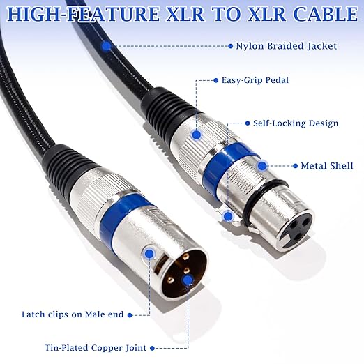 XLR Microphone Cable, 3-Pin Male to Female DMX Cable, Balanced Shielded Cord for Stage Lighting, Mic, Radio Station (6PCS 25FT)