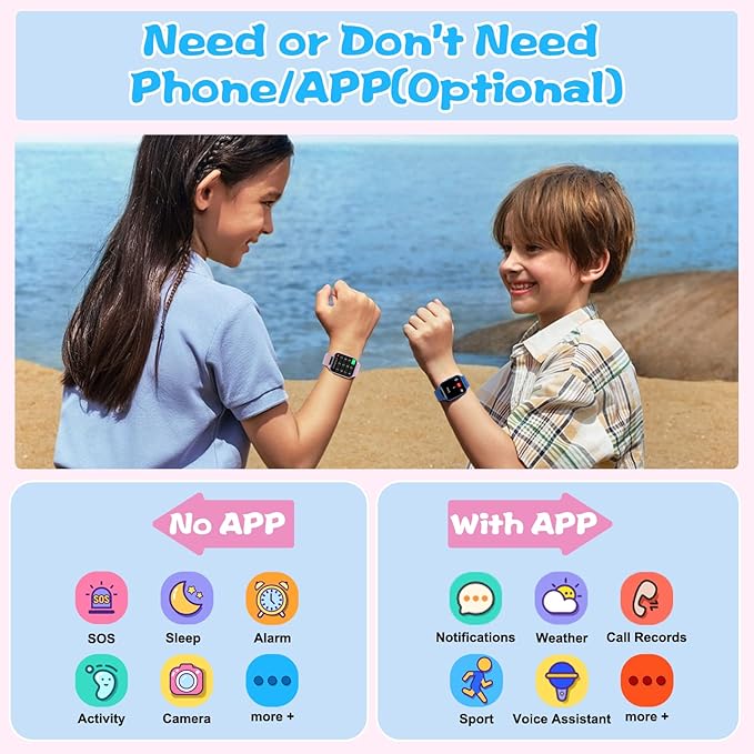 Smart Watch for Kids, 1.85" Fitness Tracker with Heart Rate, Sleep Monitor, IP68 Waterproof Smartwatches with Video Music, Pedometer, Game, NO APP/Phone, Gift for Boys Girls. (Classic, Black)
