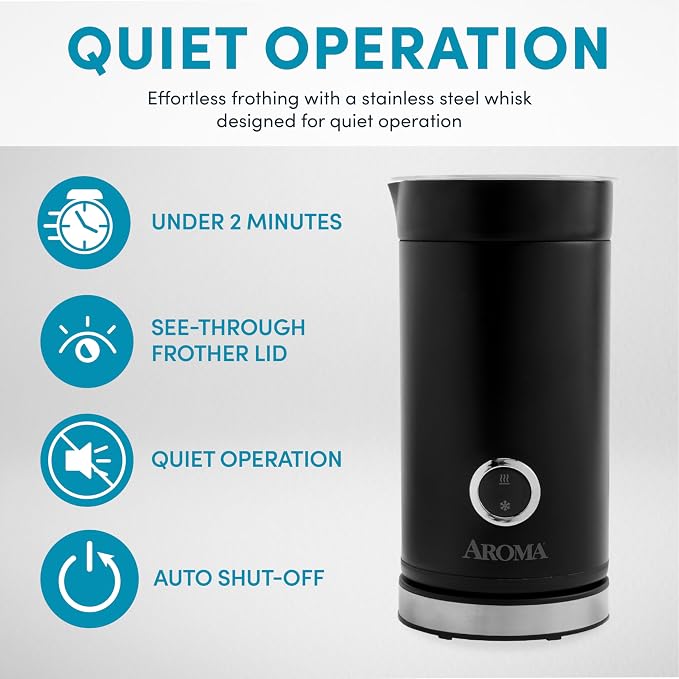 AROMA® 4-in-1 Cold & Warm Milk Frother and Steamer with Auto-Off One-Touch Controls (200ml)