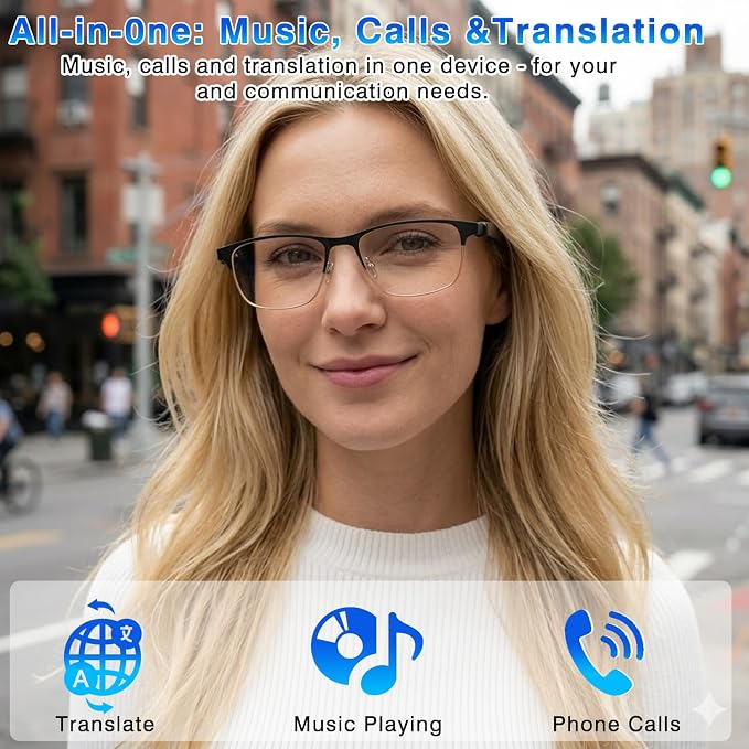 Ai Translation Smart Glasses with Chat GPT, Bluetooth Glasses for Men Women with 164+ Language & Accents, Translation Glasses Color-Change Lens, Open Ear Lighweight Eyeware