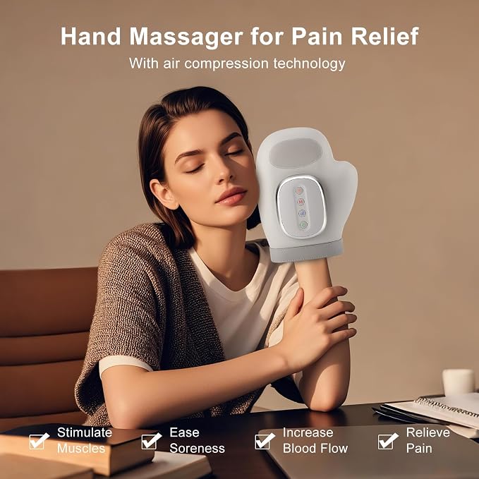 Hand Massager with Heat and Compression, Hand Massager for Arthritis and Carpal Tunnel Relief, Palm & Wrist Pain, 5 Levels 3D Wave Pressure, 3 Heat Settings, Portable Cordless Electric Hand Massager