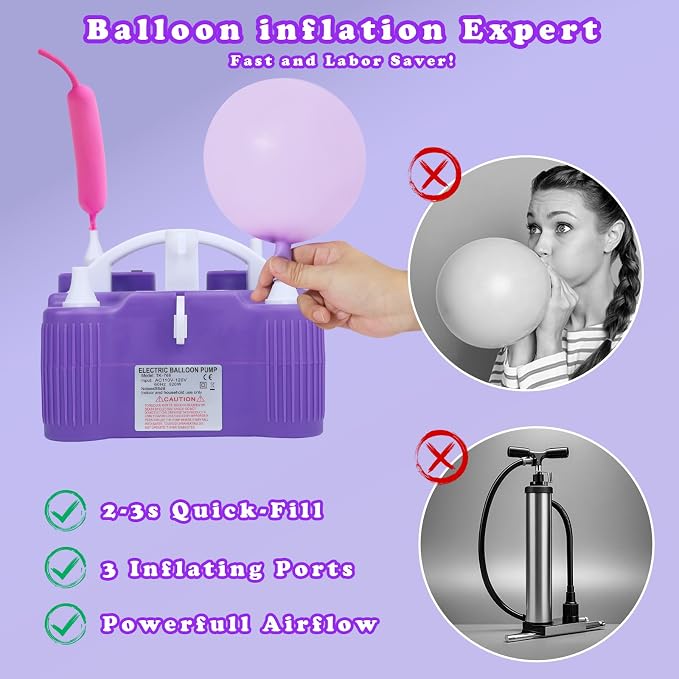 Electric Balloon Pump, 4-in-1 Portable Electric Air Pump for Inflatables, Balloons and Sports Ball, Balloon Inflator for 260q,Foil, Latex Balloons and Pool Floats, Faster and Save Time